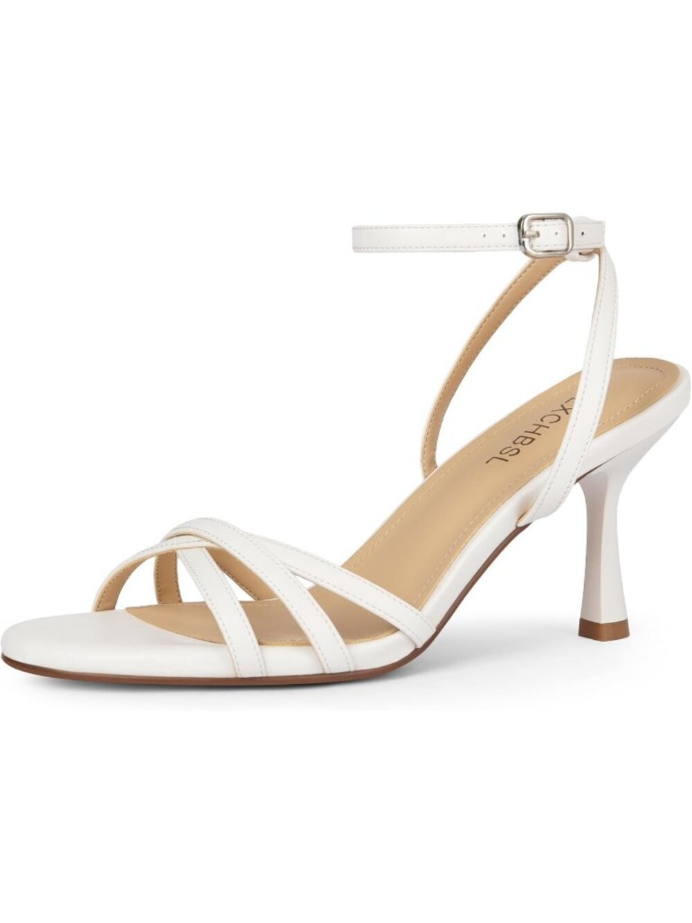 Women's White Round Open Toe Strappy Heeled Sandals With Buckle Ankle Strap
